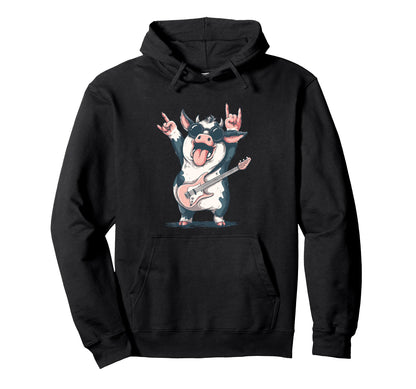 Funny Cow Cartoon Animal Music Hoodie - Graphic Print Unisex - T-Shirt, Sweatshirt, Hoodie