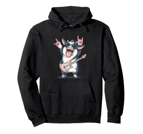Funny Cow Cartoon Animal Music Hoodie - Graphic Print Unisex - T-Shirt, Sweatshirt, Hoodie
