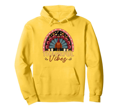 Thankful Vibes Funny Turkey Rainbow Hoodie - Aesthetic Graphic Unisex - T-Shirt, Sweatshirt, Hoodie