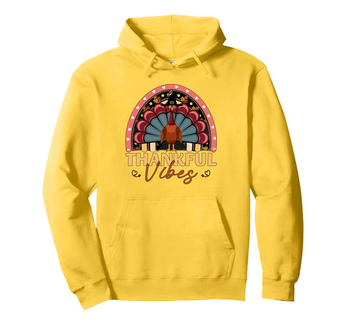 Thankful Vibes Funny Turkey Rainbow Hoodie - Aesthetic Graphic Unisex - T-Shirt, Sweatshirt, Hoodie