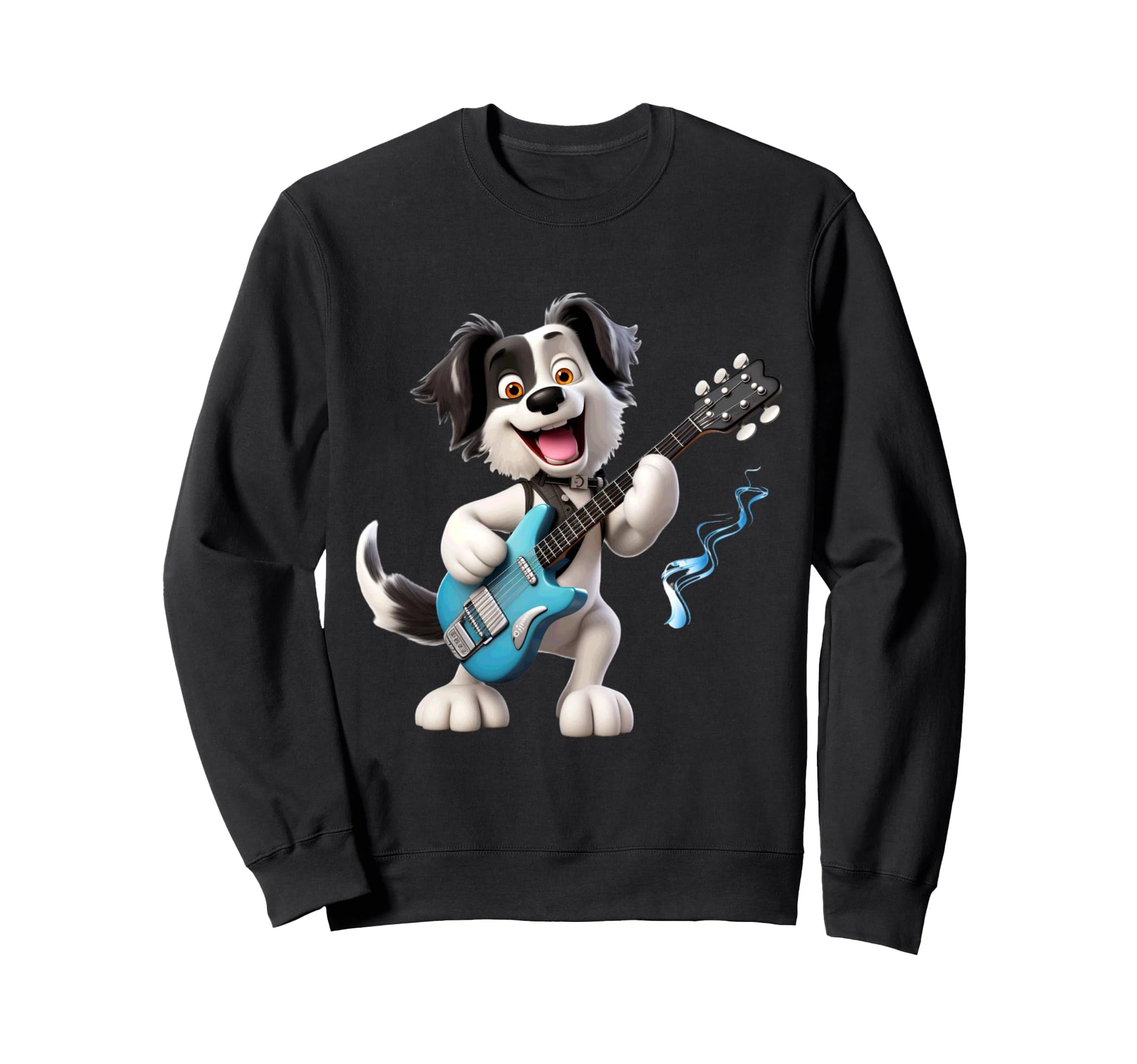 Cartoon Dog Rocker Playing Sweatshirt - Fun Novelty Design for Adults - T-Shirt, Sweatshirt, Hoodie