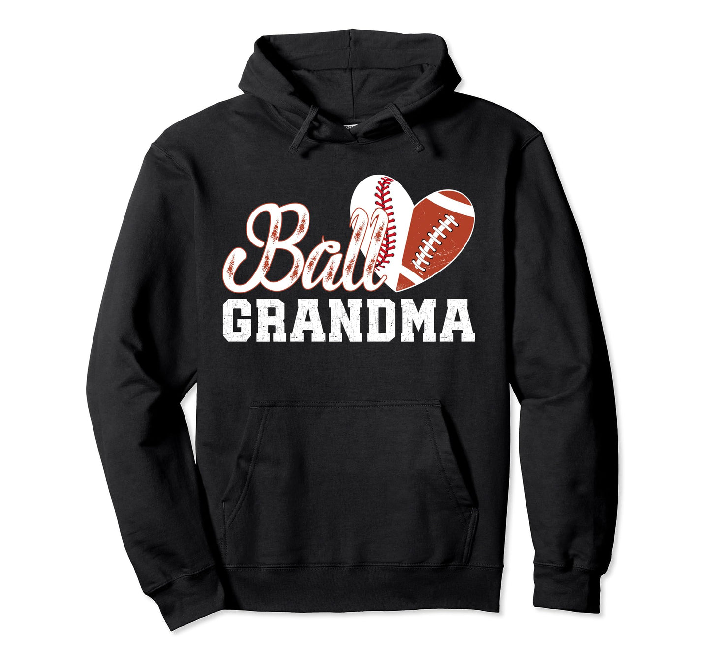 Ball Grandma Heart Baseball Football Hoodie - Minimalist Print for Adults - T-Shirt, Sweatshirt, Hoodie