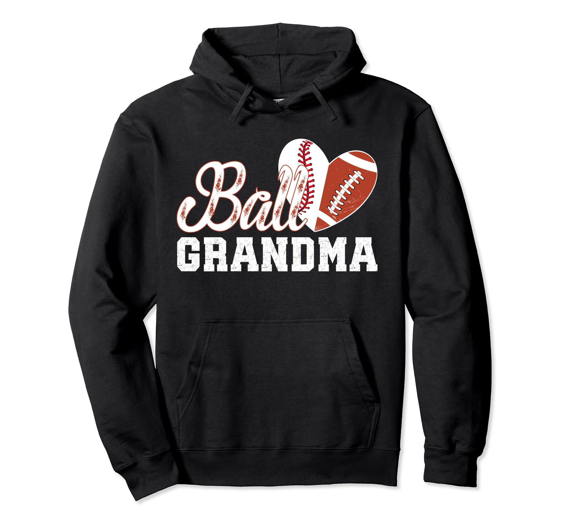 Ball Grandma Heart Baseball Football Hoodie - Minimalist Print for Adults - T-Shirt, Sweatshirt, Hoodie