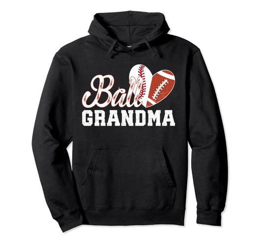 Ball Grandma Heart Baseball Football Hoodie - Minimalist Print for Adults - T-Shirt, Sweatshirt, Hoodie