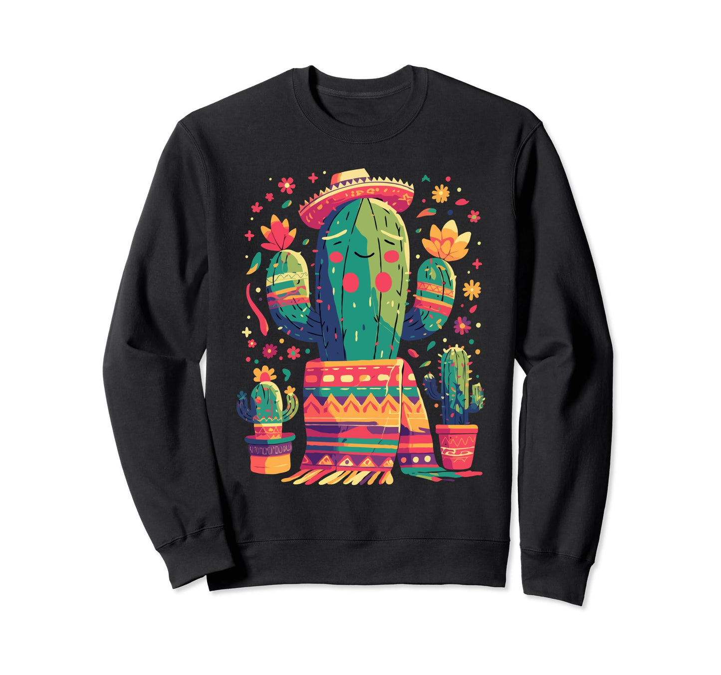 Happy Cactus Serape Succulent Plant Sweatshirt - Graphic Print for Adults - T-Shirt, Sweatshirt, Hoodie