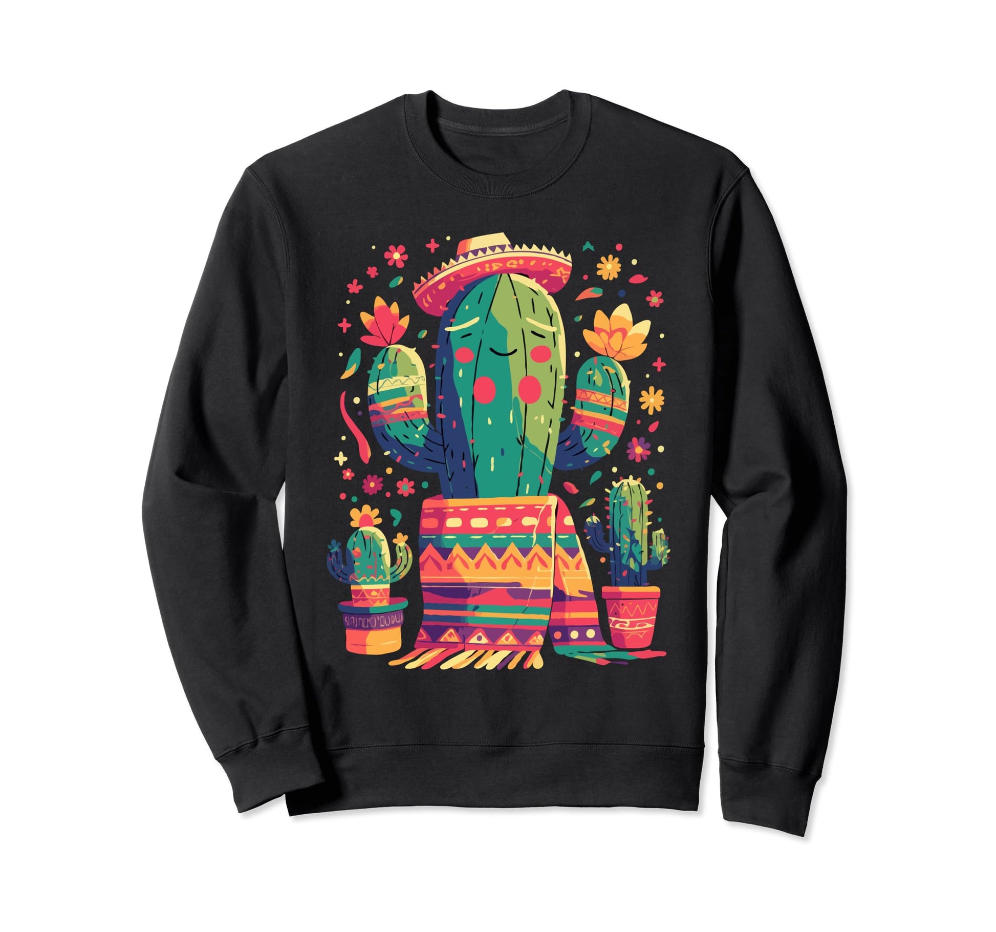 Happy Cactus Serape Succulent Plant Sweatshirt - Graphic Print for Adults - T-Shirt, Sweatshirt, Hoodie