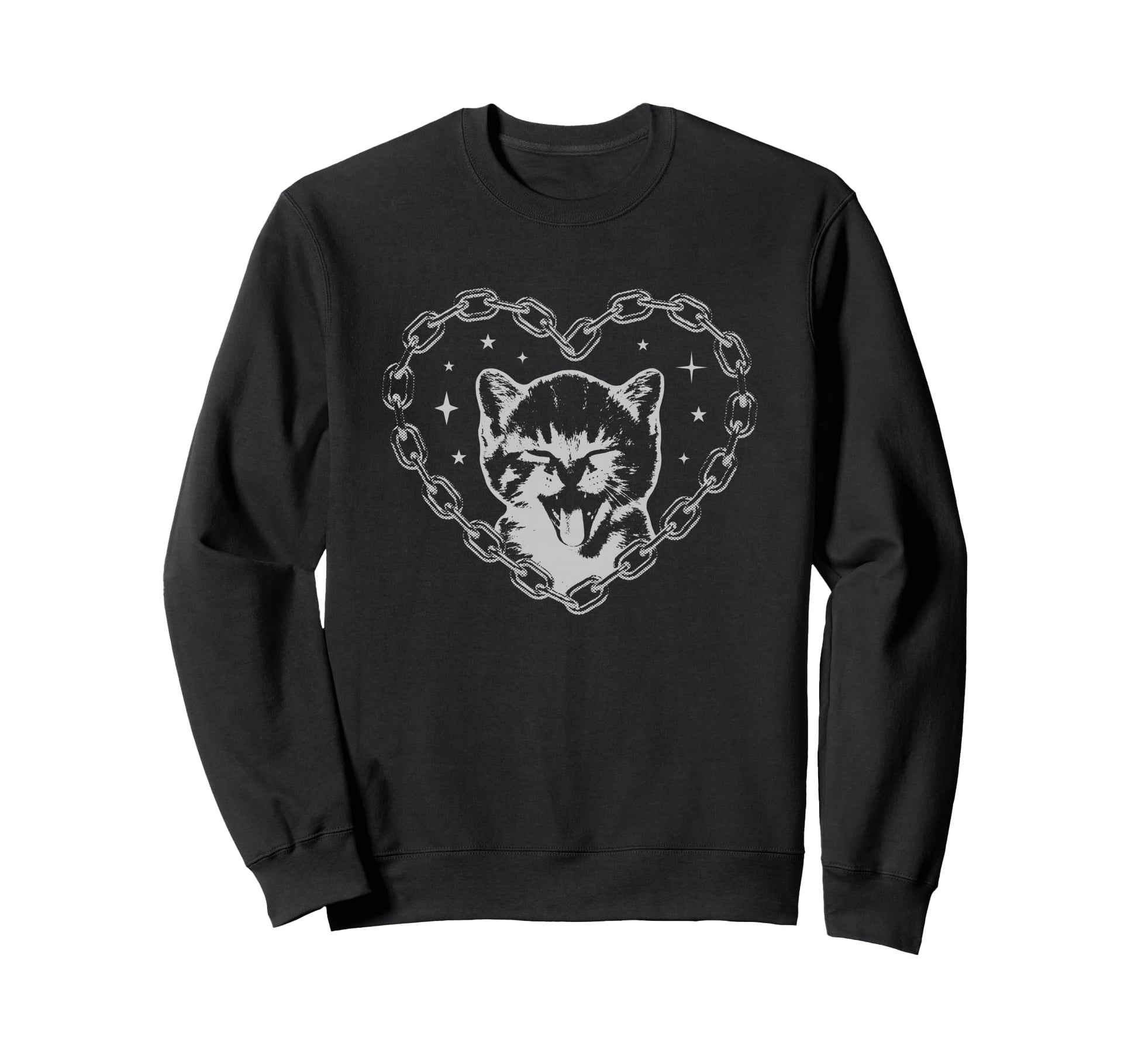 Y2K Cat Chain Heart Emo Goth 90S Sweatshirt - Streetwear Style Men Women - T-Shirt, Sweatshirt, Hoodie