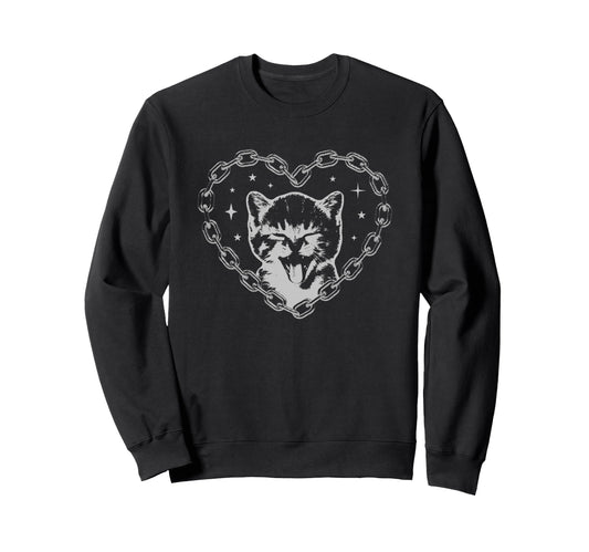 Y2K Cat Chain Heart Emo Goth 90S Sweatshirt - Streetwear Style Men Women - T-Shirt, Sweatshirt, Hoodie