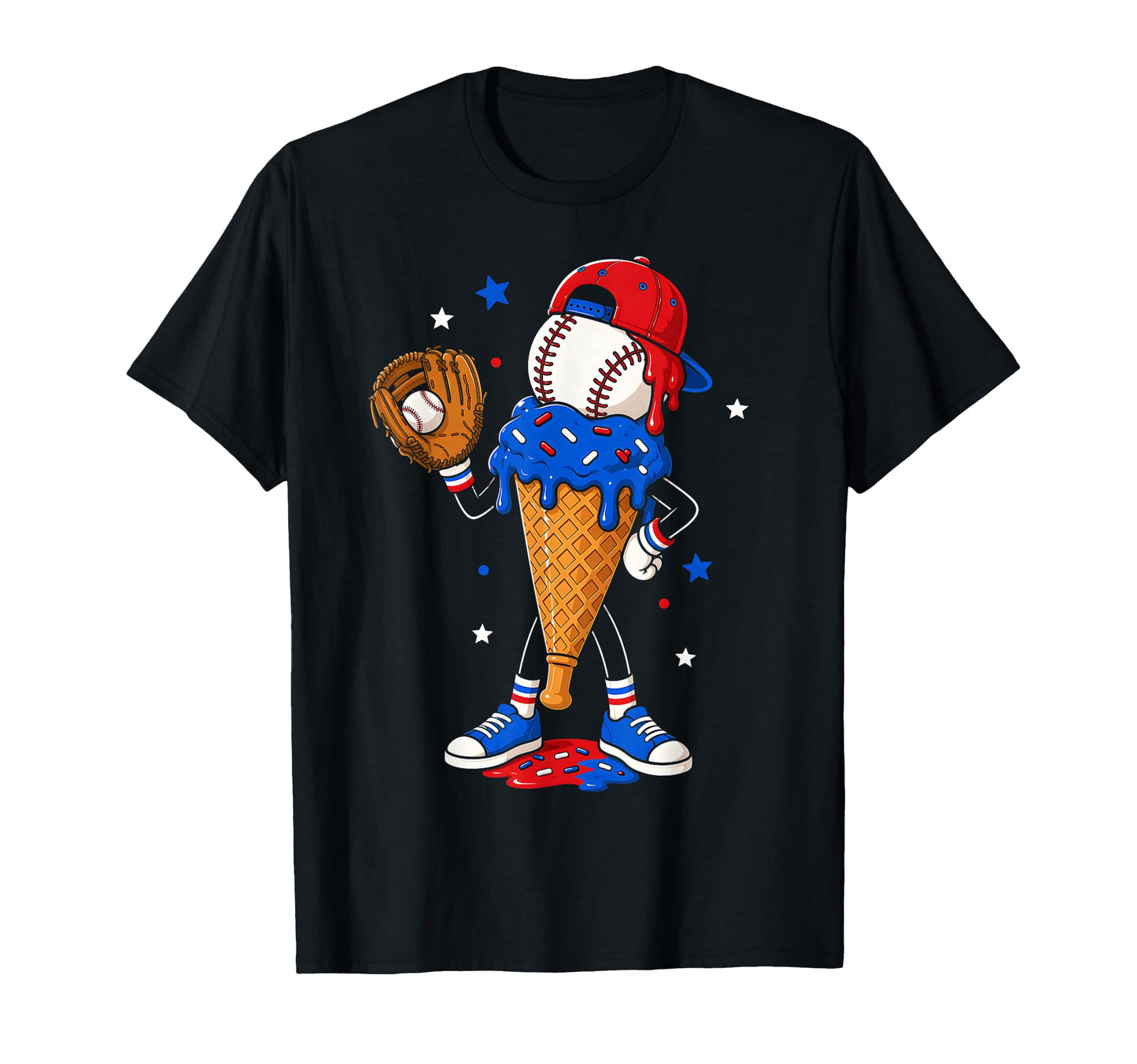Baseball Ice Cream Drip Catcher T-Shirt - Custom Art Print for Adults - T-Shirt, Sweatshirt, Hoodie