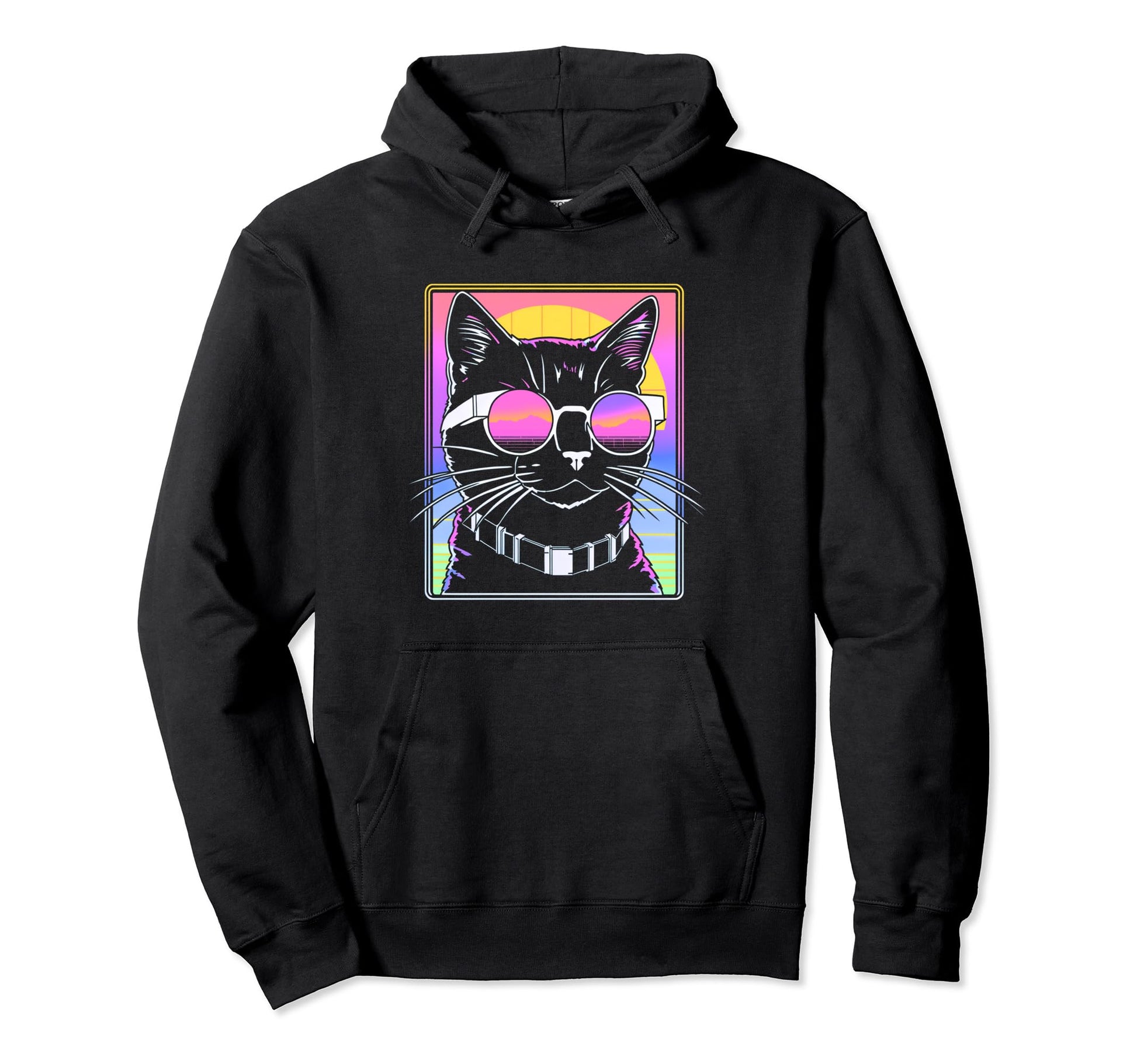 80S Vaporwave Aesthetics Cat Hoodie - Aesthetic Graphic for Adults - T-Shirt, Sweatshirt, Hoodie