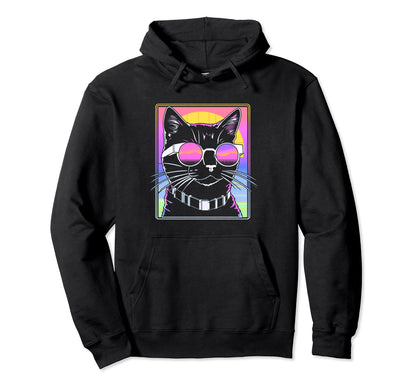 80S Vaporwave Aesthetics Cat Hoodie - Aesthetic Graphic for Adults - T-Shirt, Sweatshirt, Hoodie