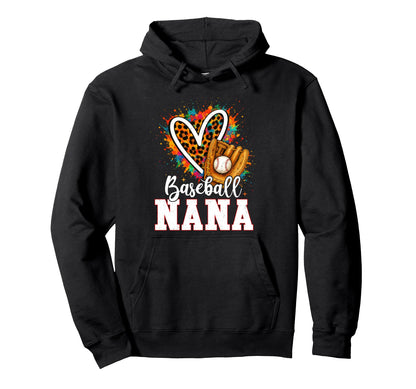Baseball Nana Grandma Leopard Heart Hoodie - Minimalist Print for Adults - T-Shirt, Sweatshirt, Hoodie