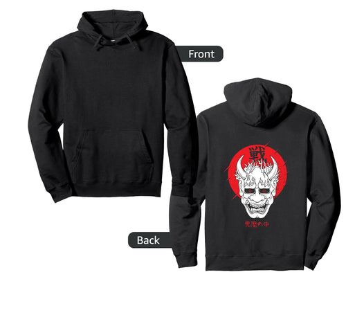 Japanese Devil Yokai Demon Oni Mask Hoodie - Novelty Apparel Men Women - T-Shirt, Sweatshirt, Hoodie