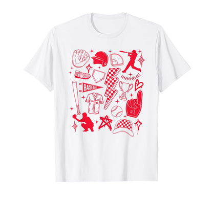 Baseball Player Game Day Red Line Art T-Shirt - Fun Novelty Design Unisex - T-Shirt, Sweatshirt, Hoodie