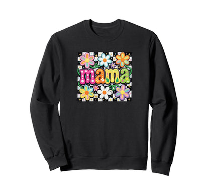 Mama Floral Crochet Checkered Sweatshirt - Minimalist Print Men Women - T-Shirt, Sweatshirt, Hoodie