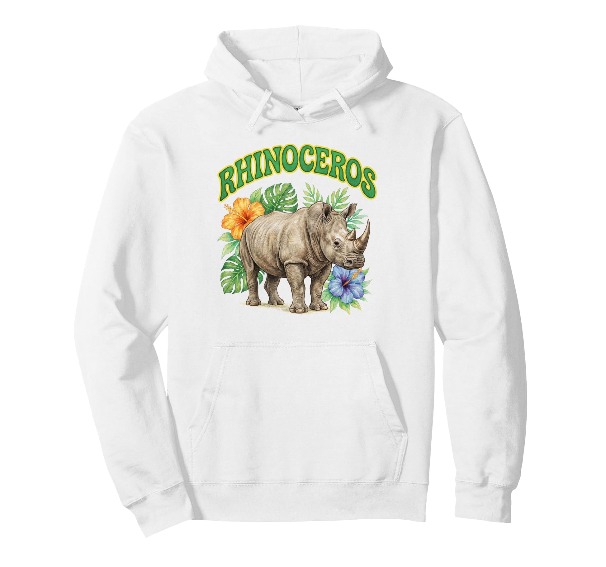 Rhino Groovy Floral Watercolor Rhino Hoodie - Novelty Apparel Men Women - T-Shirt, Sweatshirt, Hoodie