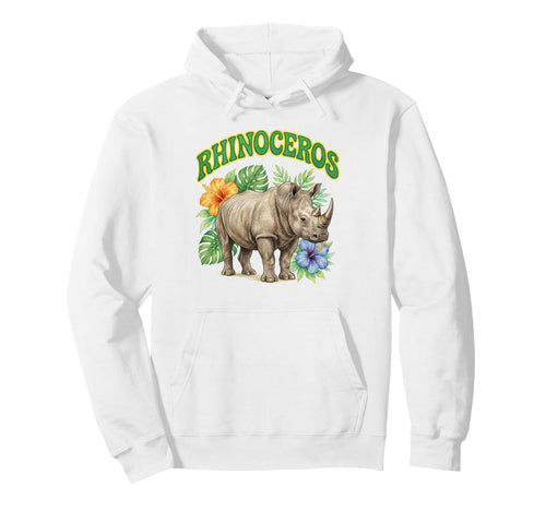 Rhino Groovy Floral Watercolor Rhino Hoodie - Novelty Apparel Men Women - T-Shirt, Sweatshirt, Hoodie