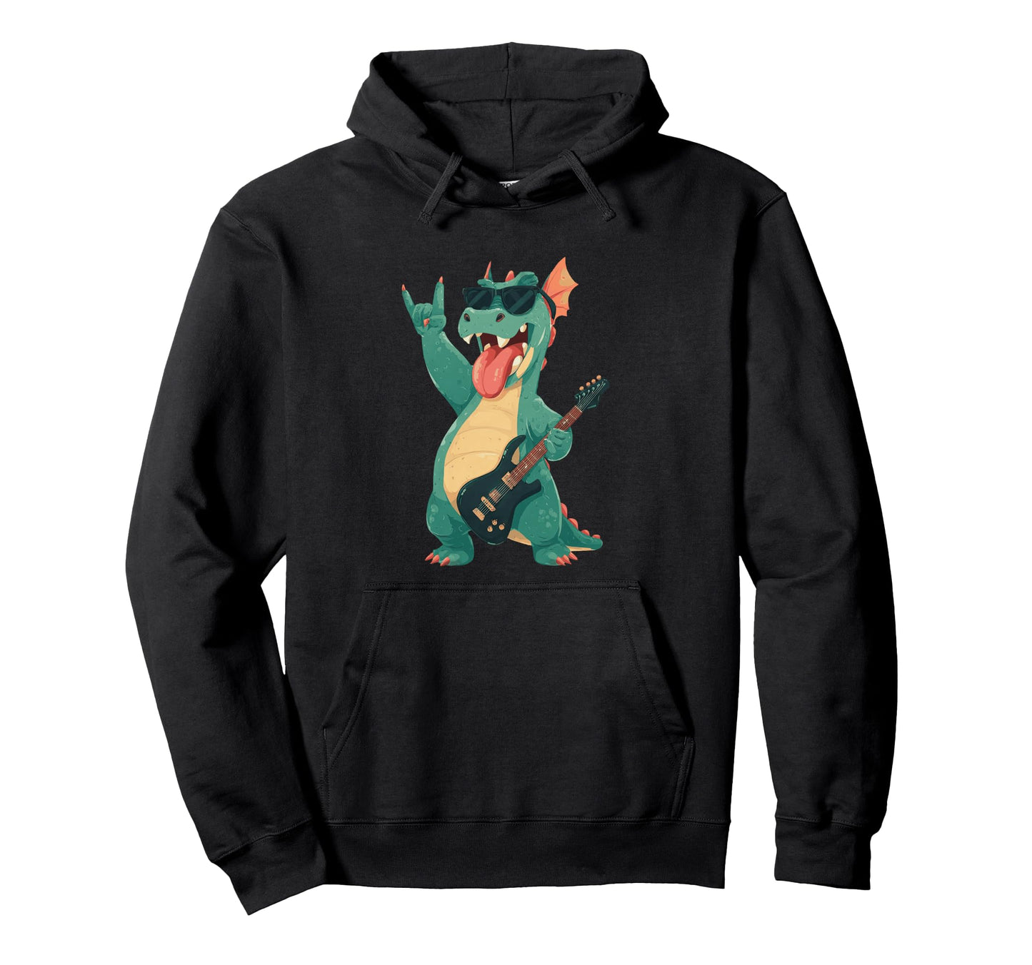 Rock Dragon Guitarist Funny Monster Hoodie - Unique Graphic Unisex - T-Shirt, Sweatshirt, Hoodie