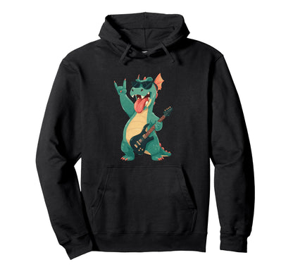 Rock Dragon Guitarist Funny Monster Hoodie - Unique Graphic Unisex - T-Shirt, Sweatshirt, Hoodie