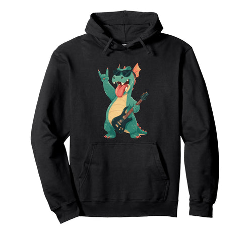 Rock Dragon Guitarist Funny Monster Hoodie - Unique Graphic Unisex - T-Shirt, Sweatshirt, Hoodie