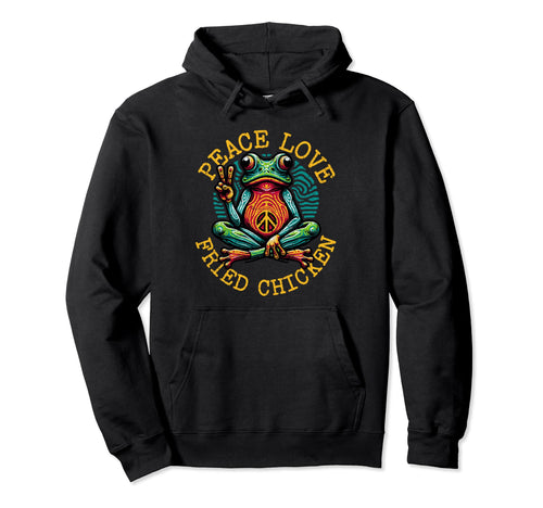 Peace Love Fried Chicken Frog Hoodie - Aesthetic Graphic Unisex - T-Shirt, Sweatshirt, Hoodie