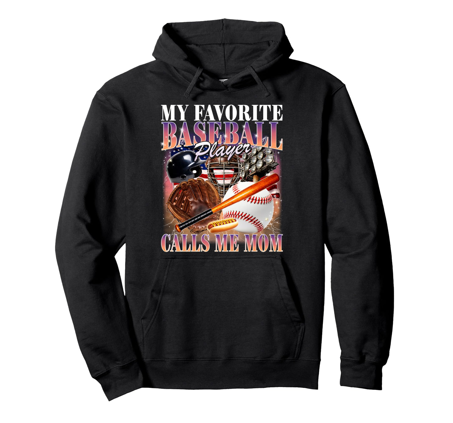 Baseball Player Calls Me Mom Usa Flag 90S Hoodie - Custom Art Print Unisex - T-Shirt, Sweatshirt, Hoodie