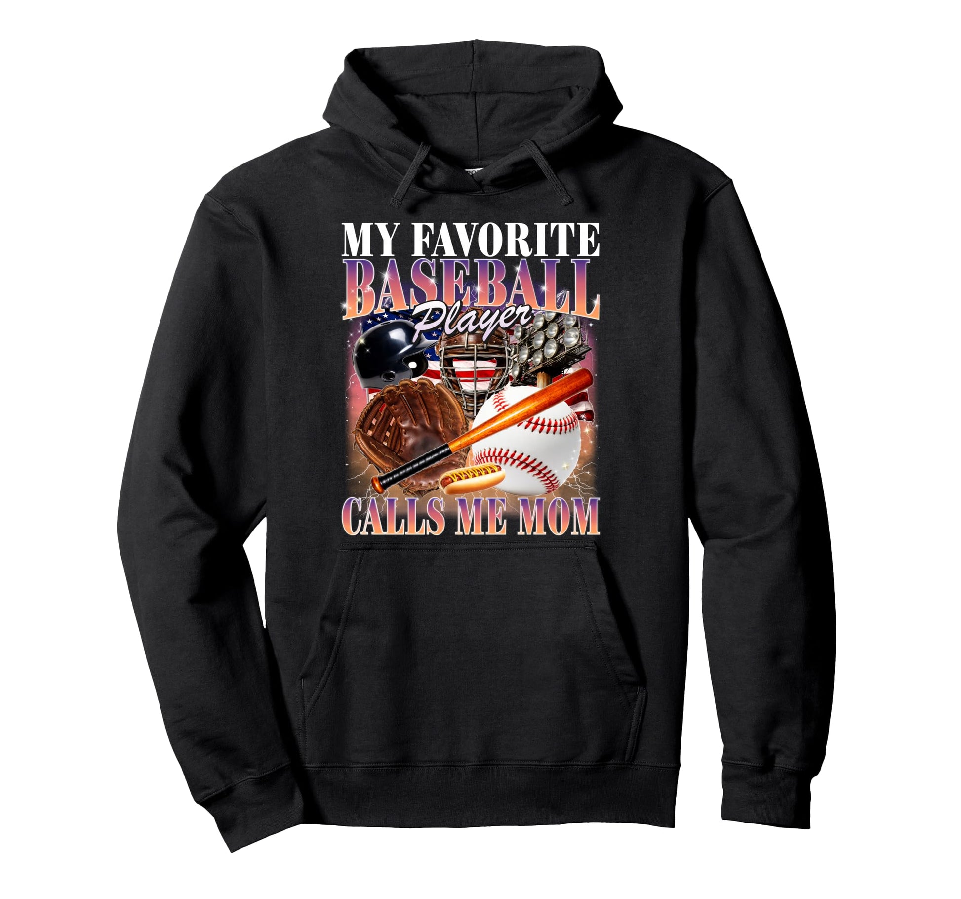 Baseball Player Calls Me Mom Usa Flag 90S Hoodie - Custom Art Print Unisex - T-Shirt, Sweatshirt, Hoodie