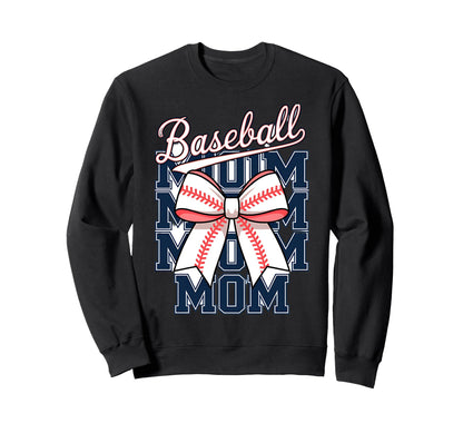 Baseball Mom Coquette Bow Sweatshirt - Unique Graphic Unisex - T-Shirt, Sweatshirt, Hoodie