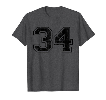 Number 34 Varsity Distressed Sport Team T-Shirt - Unique Graphic Unisex - T-Shirt, Sweatshirt, Hoodie
