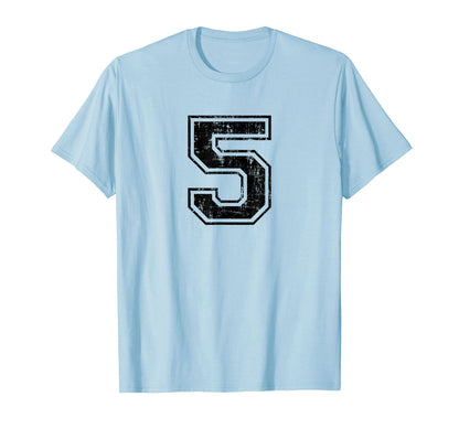 Number 5 Five Varsity Distressed T-Shirt - Custom Art Print Men Women - T-Shirt, Sweatshirt, Hoodie