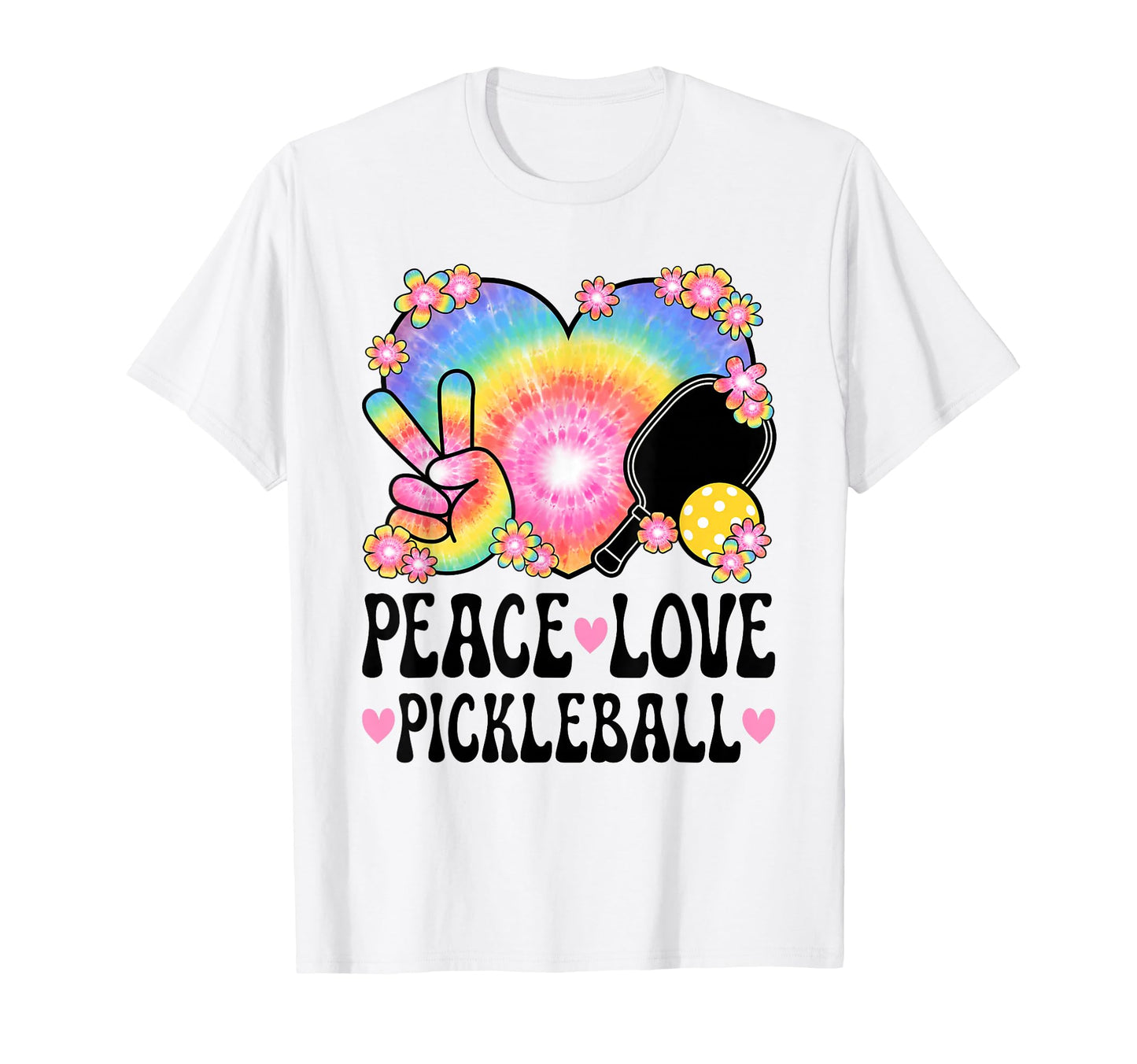 Peace Love Pickleball Lover 60S 70S T-Shirt - Custom Art Print Men Women - T-Shirt, Sweatshirt, Hoodie