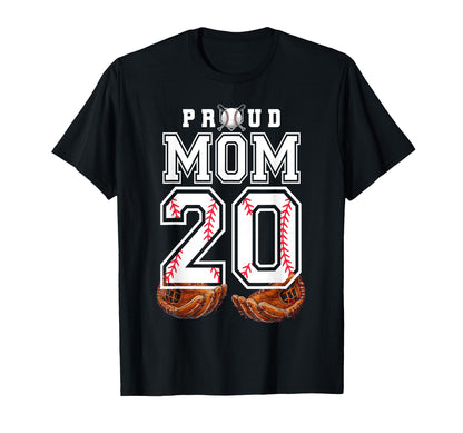 Proud Mom Baseball Player Number 20 T-Shirt - Custom Art Print for Adults - T-Shirt, Sweatshirt, Hoodie