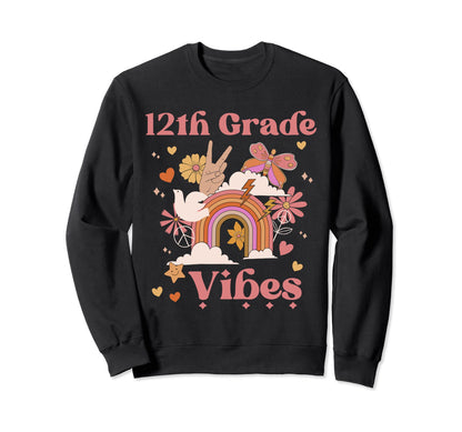 12Th Grade Vibes School Groovy Boho Sweatshirt - Unique Graphic for Adults - T-Shirt, Sweatshirt, Hoodie