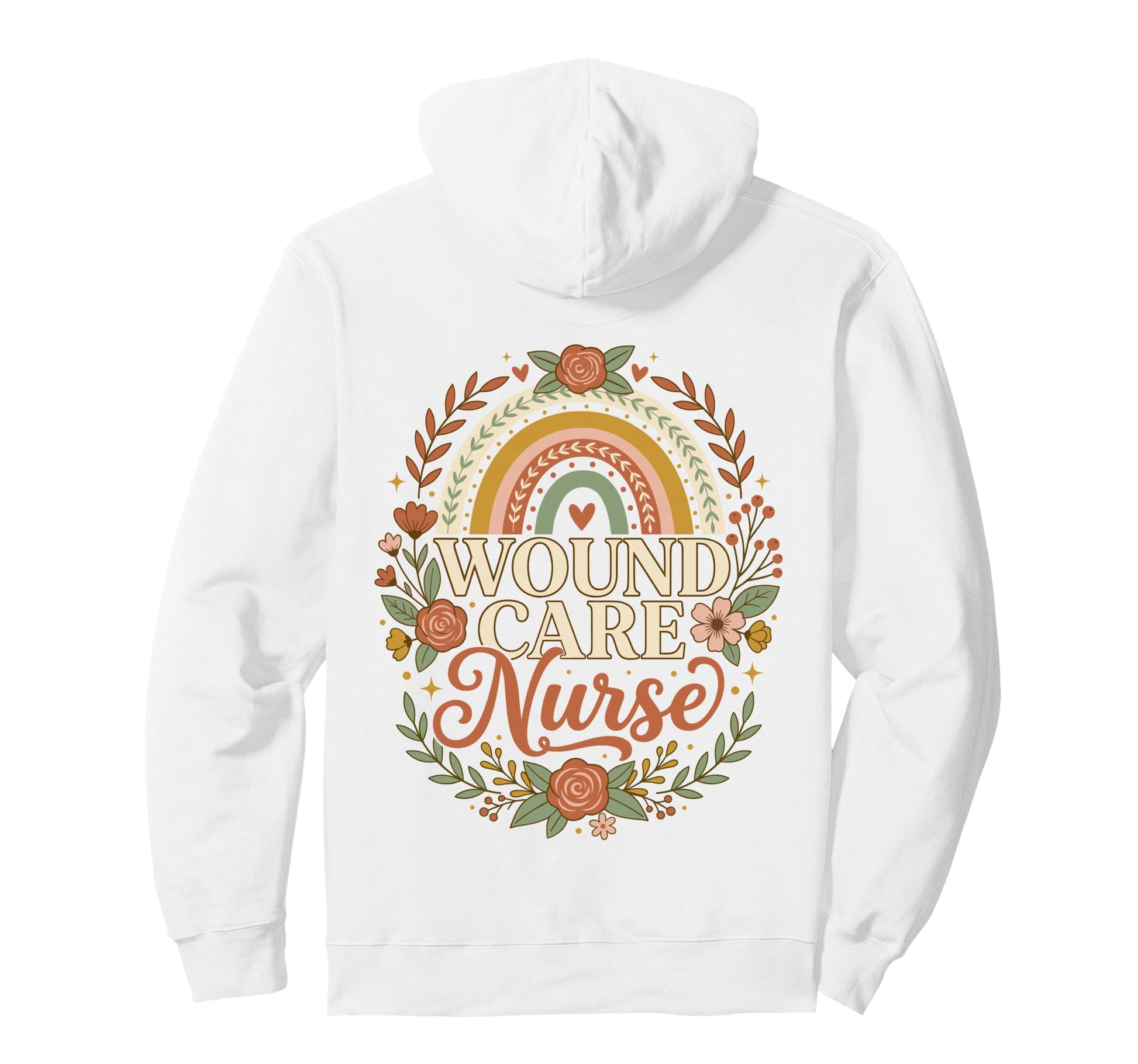 Wound Care Nurse Boho Rainbow Floral Rn Hoodie - Aesthetic Graphic Unisex - T-Shirt, Sweatshirt, Hoodie