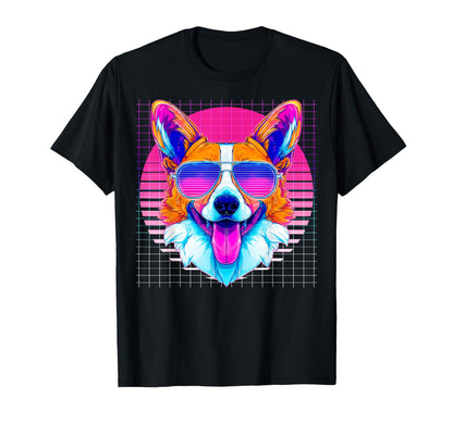 Corgi Sunglasses Dog Vaporwave Aesthetic T-Shirt - Graphic Print Men Women - T-Shirt, Sweatshirt, Hoodie