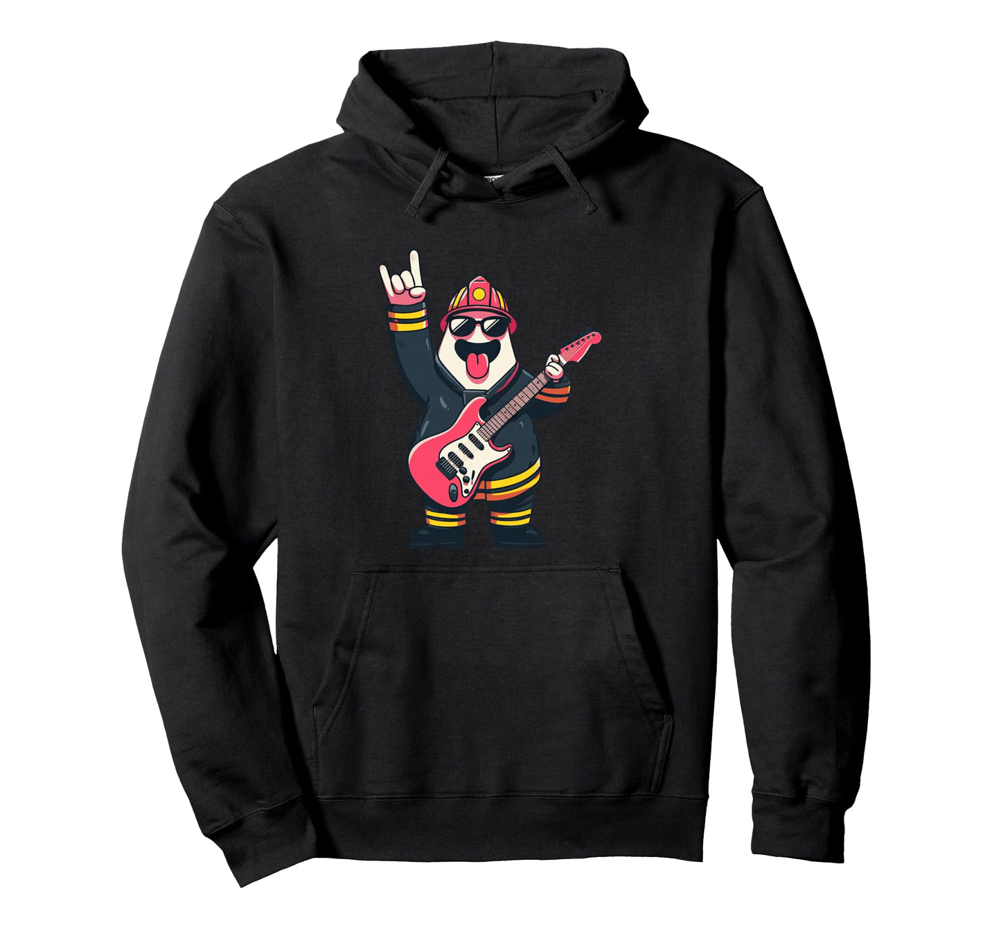 Funny Cartoon Firefighter Rock Music Hoodie - Trendy Graphic Men Women - T-Shirt, Sweatshirt, Hoodie