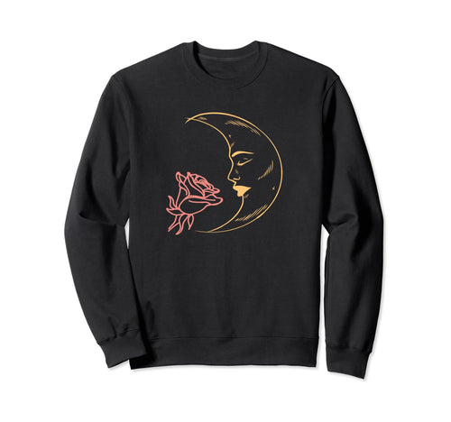 Magical Moon Face Rose Sweatshirt - Fun Novelty Design for Adults - T-Shirt, Sweatshirt, Hoodie