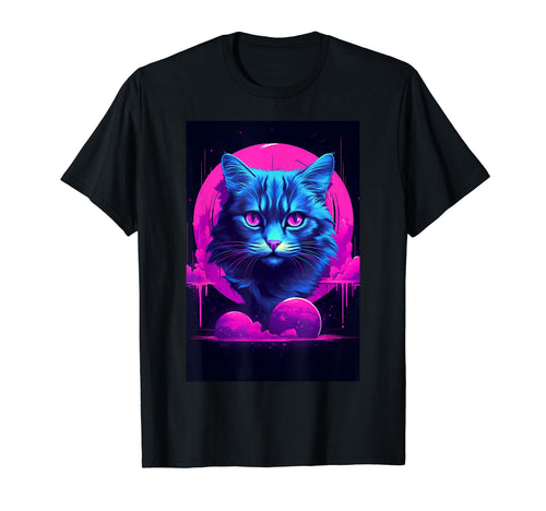 Vaporwave Cat Synthwave Aesthetic T-Shirt - Fun Novelty Design Unisex - T-Shirt, Sweatshirt, Hoodie