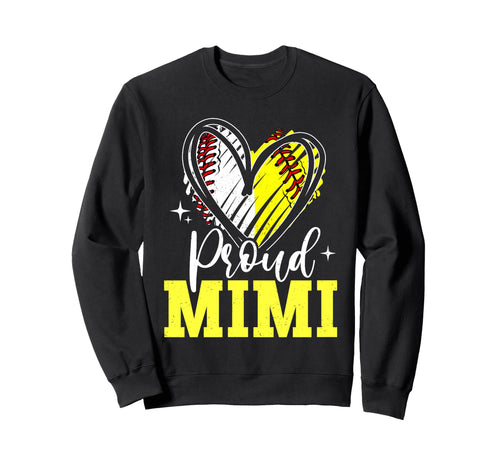 Proud Mimi Baseball Softball Heart Sweatshirt - Custom Art Print Unisex - T-Shirt, Sweatshirt, Hoodie