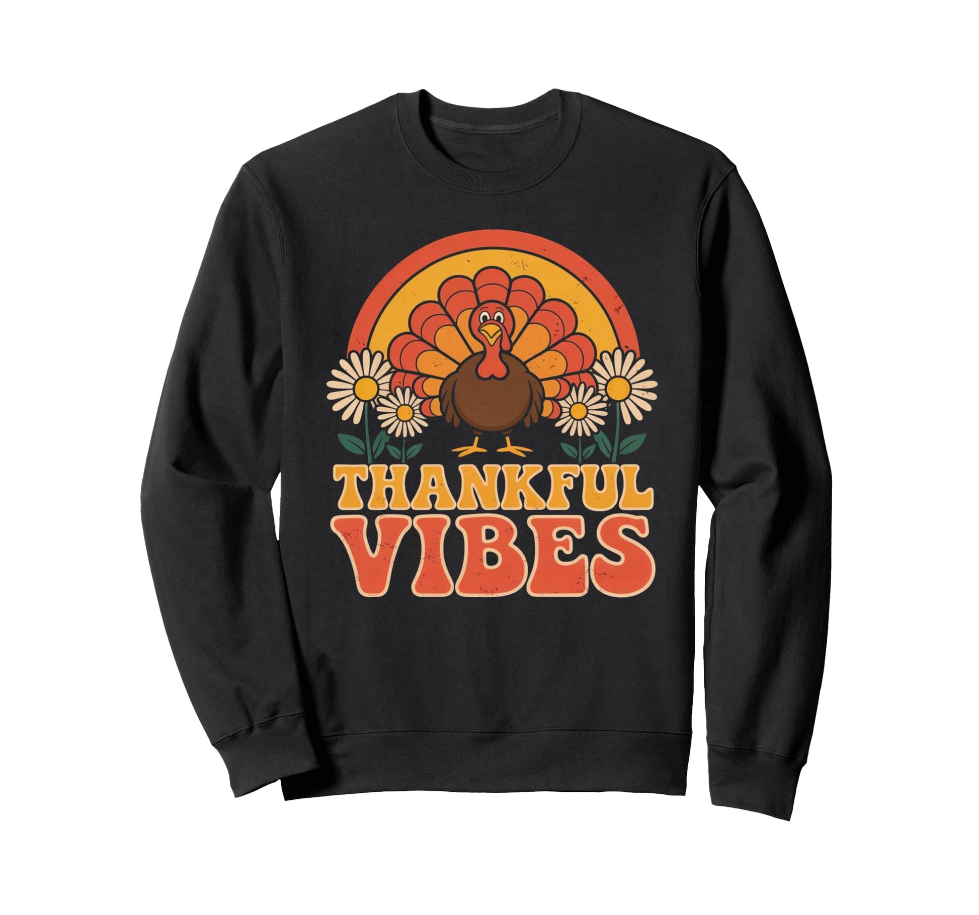 Thankful Vibes Turkey Rainbow Funny Sweatshirt - Trendy Graphic for Adults - T-Shirt, Sweatshirt, Hoodie