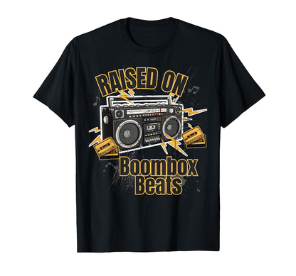 Raised Boombox Beats Old School Rap 80S T-Shirt - Unique Graphic Unisex - T-Shirt, Sweatshirt, Hoodie