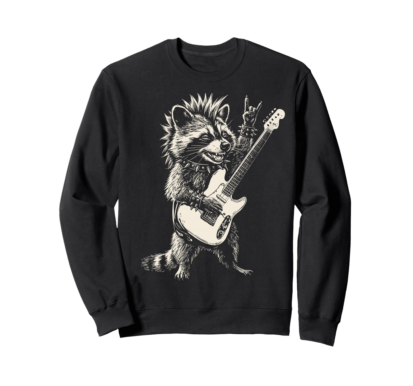 Funny Raccoon Playing Guitar Rock And Sweatshirt - Unique Graphic Unisex - T-Shirt, Sweatshirt, Hoodie