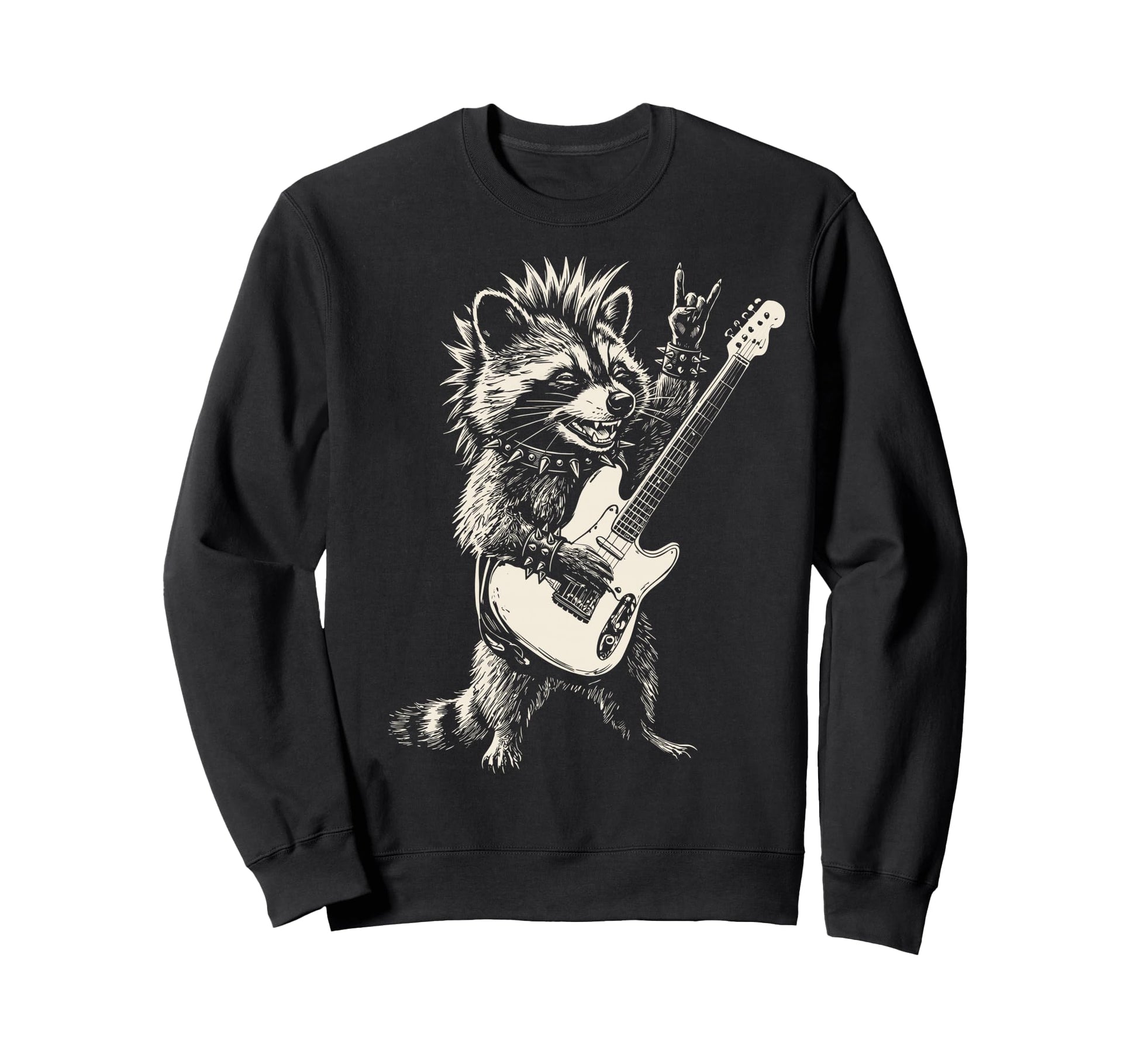 Funny Raccoon Playing Guitar Rock And Sweatshirt - Unique Graphic Unisex - T-Shirt, Sweatshirt, Hoodie