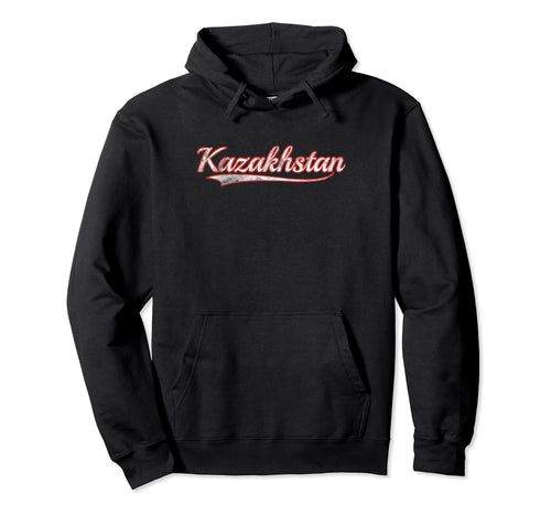 Kazakhstan Varsity Distressed Throwback Hoodie - Novelty Apparel Unisex - T-Shirt, Sweatshirt, Hoodie