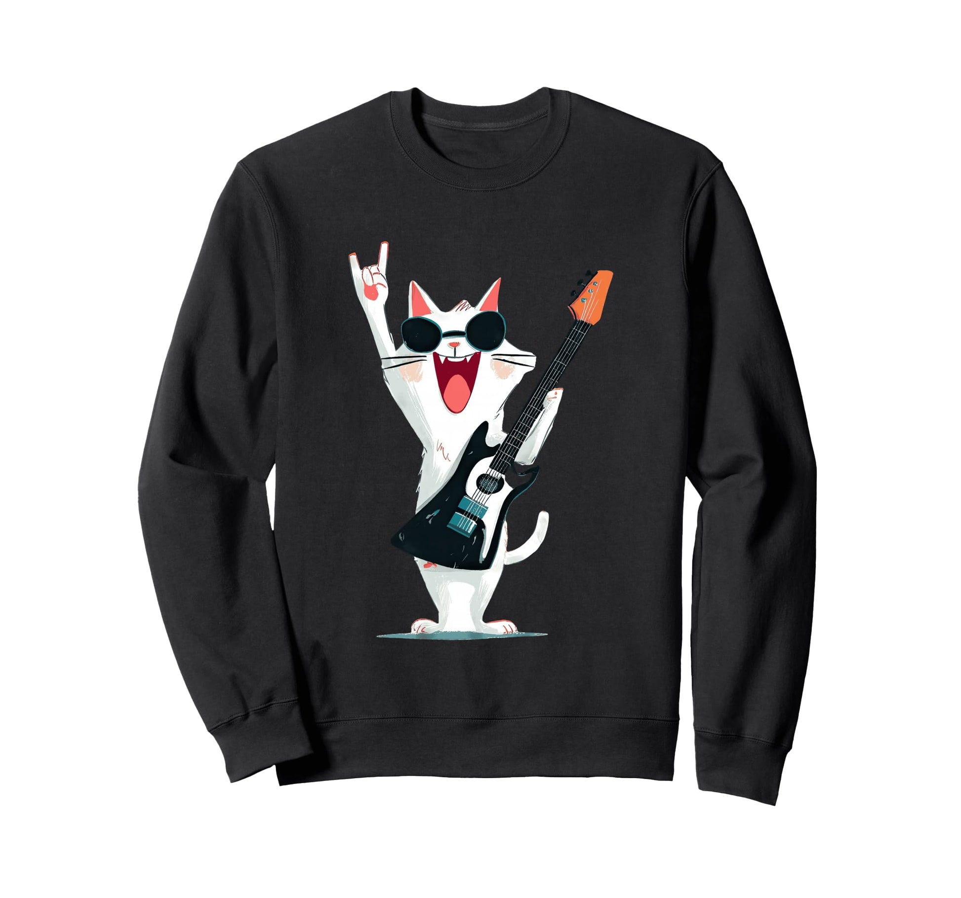 Cat Rockstar Funny Guitar Player Sweatshirt - Unique Graphic for Adults - T-Shirt, Sweatshirt, Hoodie