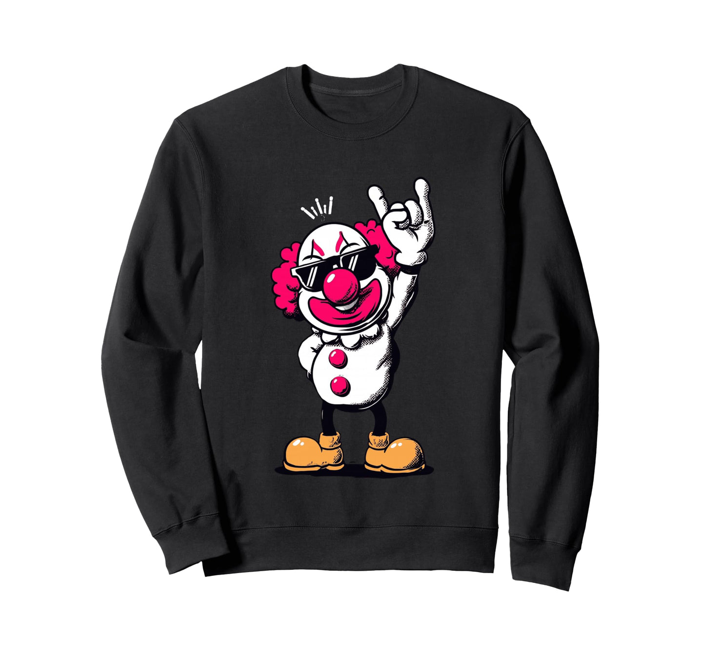 Clown Rock Hand Sign Sunglasses Sweatshirt - Trendy Graphic for Adults - T-Shirt, Sweatshirt, Hoodie