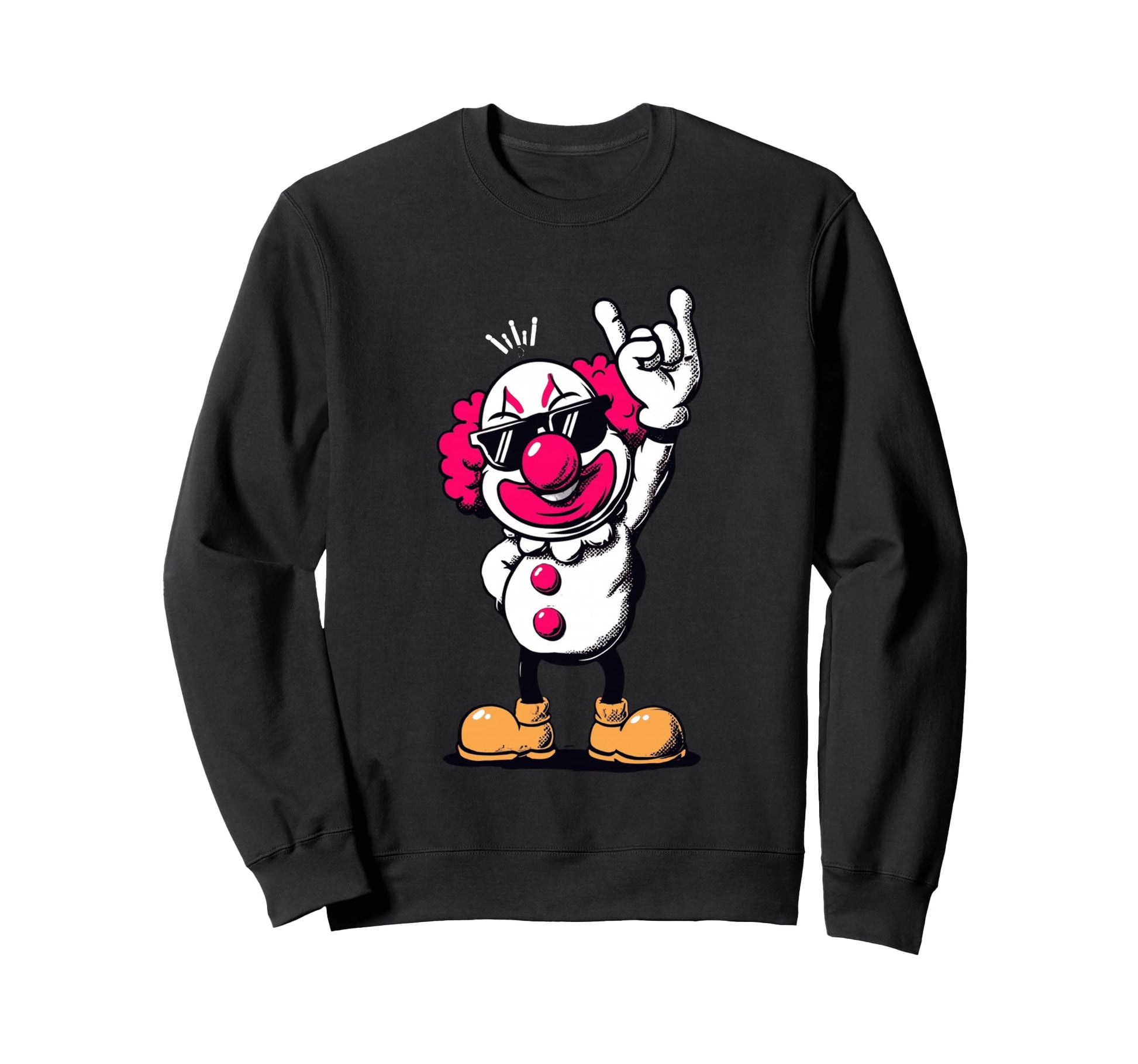 Clown Rock Hand Sign Sunglasses Sweatshirt - Trendy Graphic for Adults - T-Shirt, Sweatshirt, Hoodie