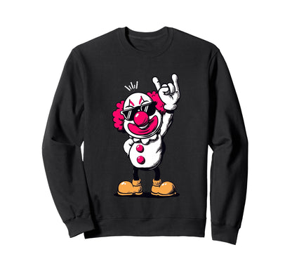 Clown Rock Hand Sign Sunglasses Sweatshirt - Trendy Graphic for Adults - T-Shirt, Sweatshirt, Hoodie