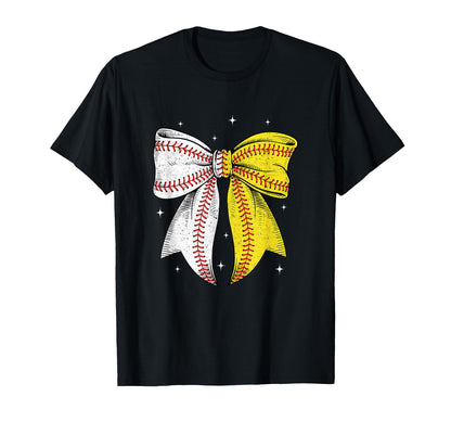 Baseball Softball Coquette Bow Game Day T-Shirt - Minimalist Print Unisex - T-Shirt, Sweatshirt, Hoodie