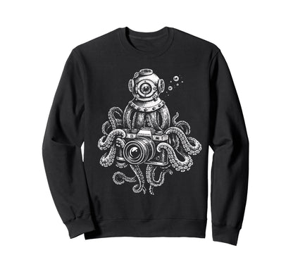 Octopus Camera Photographer Art Sweatshirt - Streetwear Style Men Women - T-Shirt, Sweatshirt, Hoodie